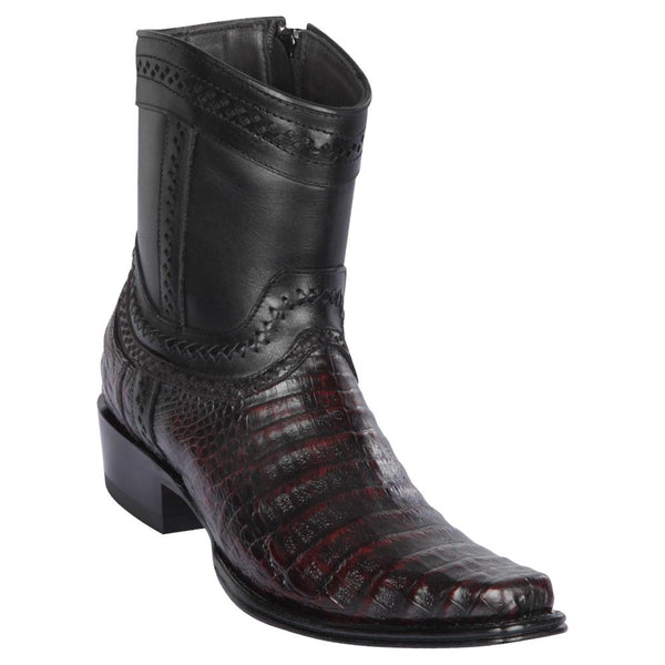 Los Altos Boots Mens #76B8218 Low Shaft European Square Toe | Genuine Caiman Belly Leather Boots | Color Black Cherry