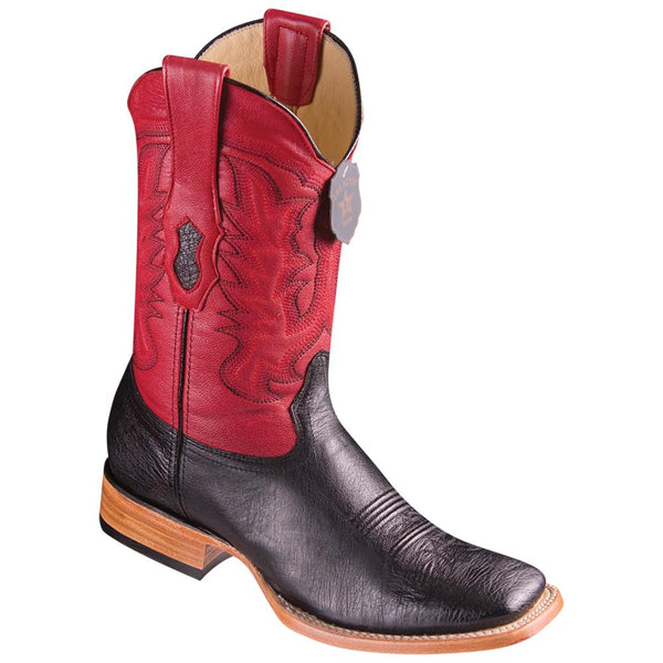 Los Altos Boots Mens #8279705 Wide Square Toe | Genuine Smooth Ostrich Leather Boots | Color Black