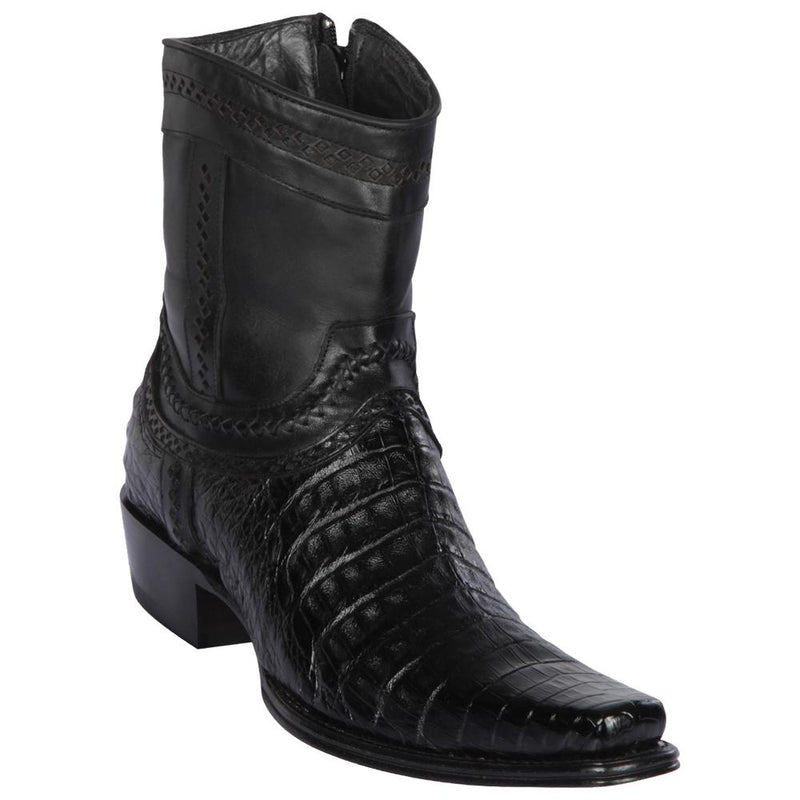 Los Altos Boots Mens #76B8205 Low Shaft European Square Toe | Genuine Caiman Belly Leather Boots | Color Black
