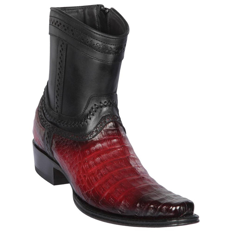 Los Altos Boots Mens #76B8243 Low Shaft European Square Toe | Genuine Caiman Belly Leather Boots | Color Faded Burgundy