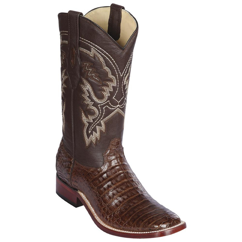 Los Altos Boots Mens #8228207 Wide Square Toe | Genuine Caiman Belly Leather Boots | Color Brown