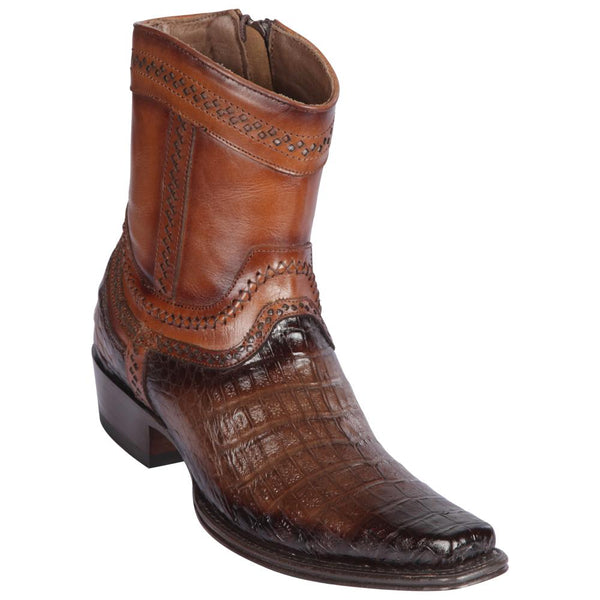 Los Altos Boots Mens #76B8216 Low Shaft European Square Toe | Genuine Caiman Belly Leather Boots | Color Faded Brown