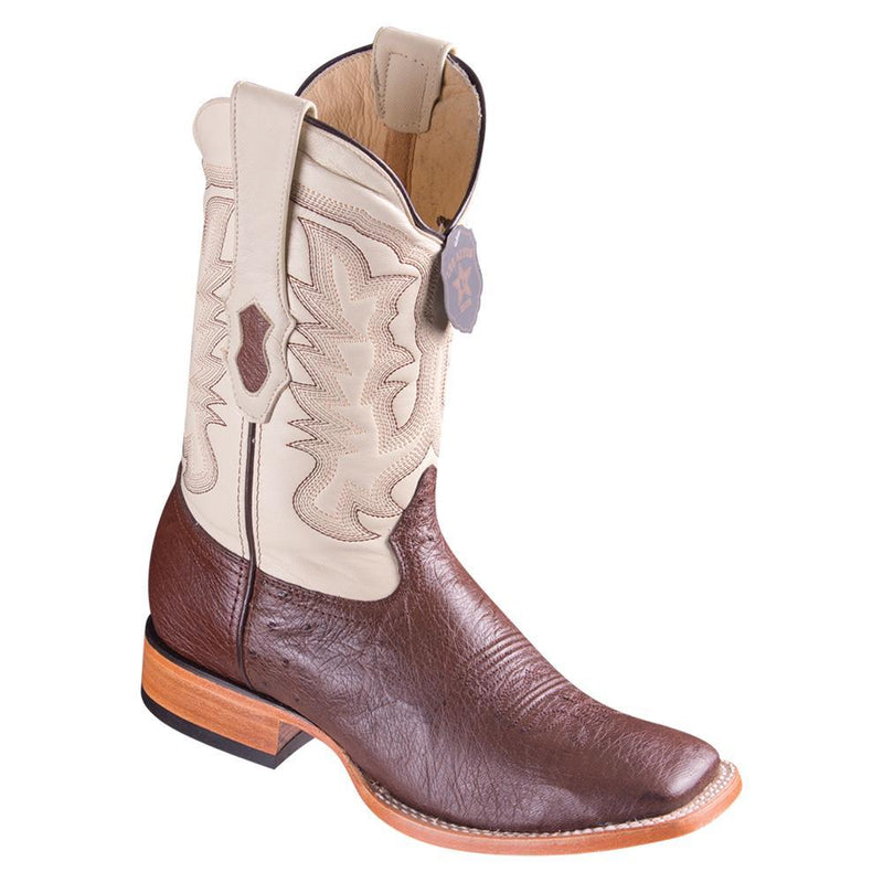 Los Altos Boots Mens #8279707 Wide Square Toe | Genuine Smooth Ostrich Leather Boots | Color Brown