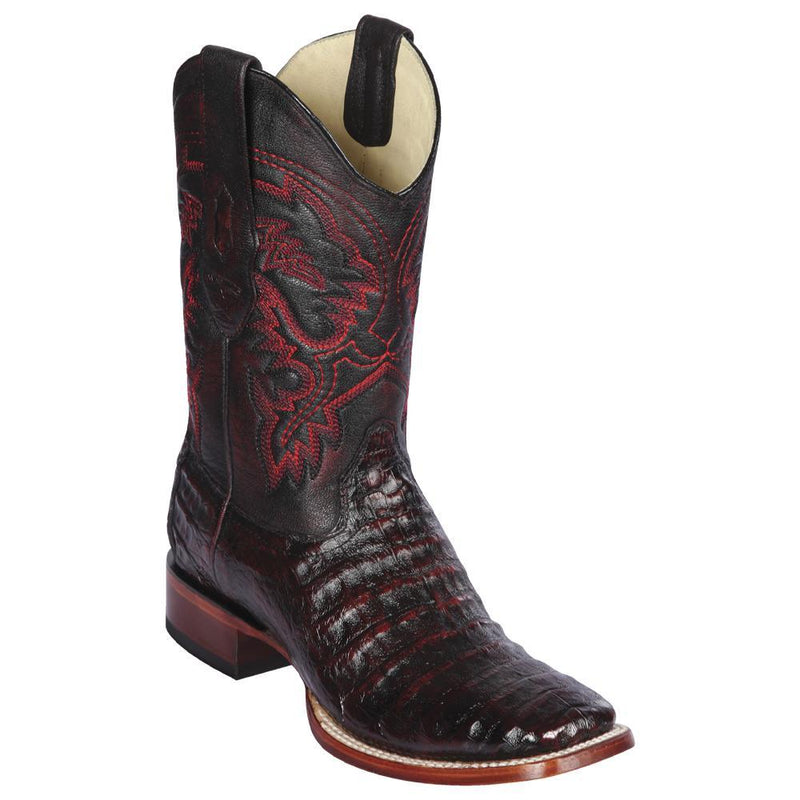 Los Altos Boots Mens #8228218 Wide Square Toe | Genuine Caiman Belly Leather Boots | Color Black Cherry