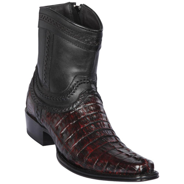 Los Altos Boots Mens #76B0118 Low Shaft European Square Toe | Genuine Caiman Belly Leather Boots | Color Black Cherry