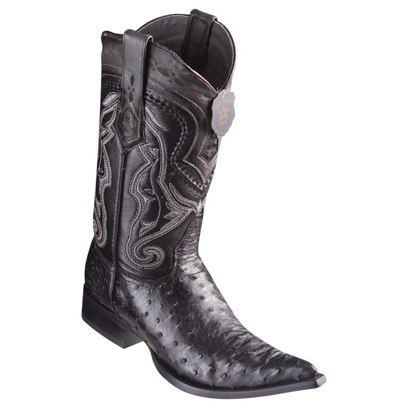 Los Altos Boots Mens #9530305 3X Toe | Genuine Ostrich Leather Boots | Color Black