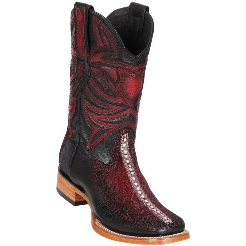 Los Altos Boots Mens #82F1143 Wide Square Toe | Genuine Stingray & Deer Rowstone Boots | Color Faded Burgundy