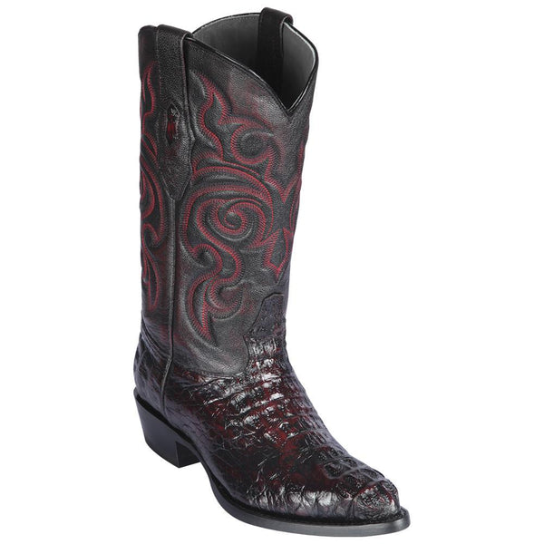 Los Altos Boots Mens #990218 J Toe | Genuine Caiman Hornack Boots | Color Black Cherry