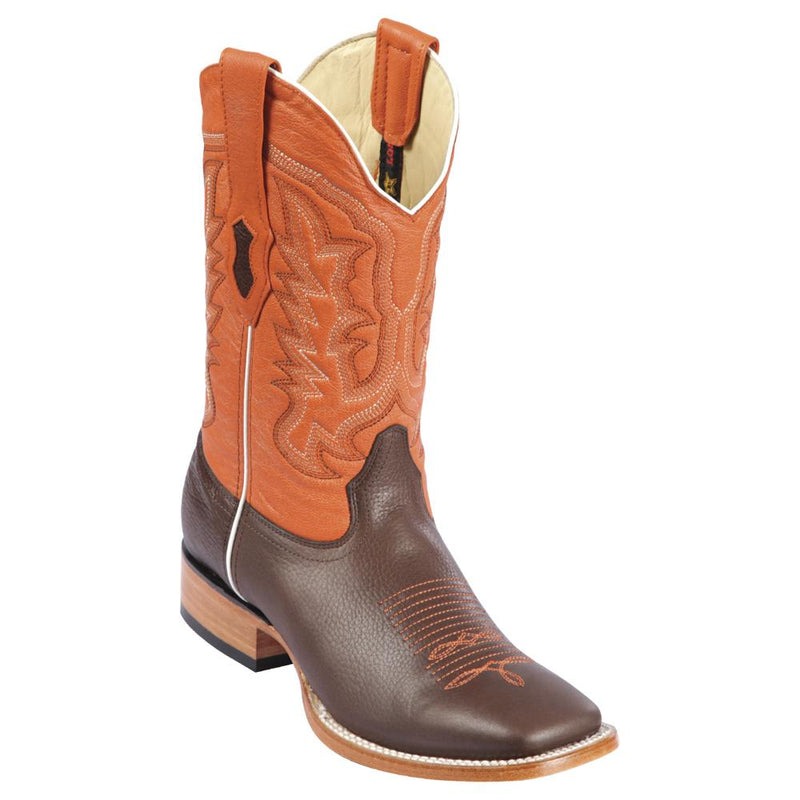 Los Altos Boots Mens #8272707 Wide Square Toe | Genuine Grisly Leather Boots | Color Brown and Orange
