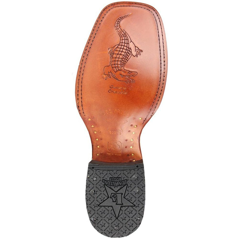 Los Altos Boots Mens #8228203 Wide Square Toe | Genuine Caiman Belly Leather Boots | Color Cognac