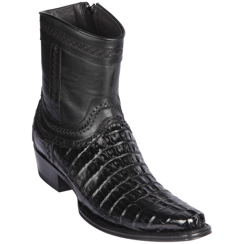 Los Altos Boots Mens #76B0105 Low Shaft European Square Toe | Genuine Caiman Belly Leather Boots | Color Black