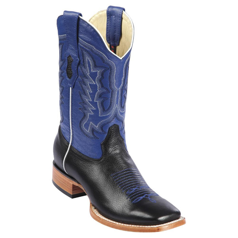 Los Altos Boots Mens #8272705A Wide Square Toe | Genuine Grisly Leather Boots | Color Black and Blue