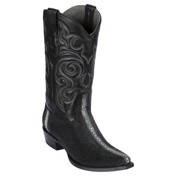 Los Altos Boots Mens #941105 Snip Toe | Genuine Stingray With Full Rowstone Finish Boots | Color Black