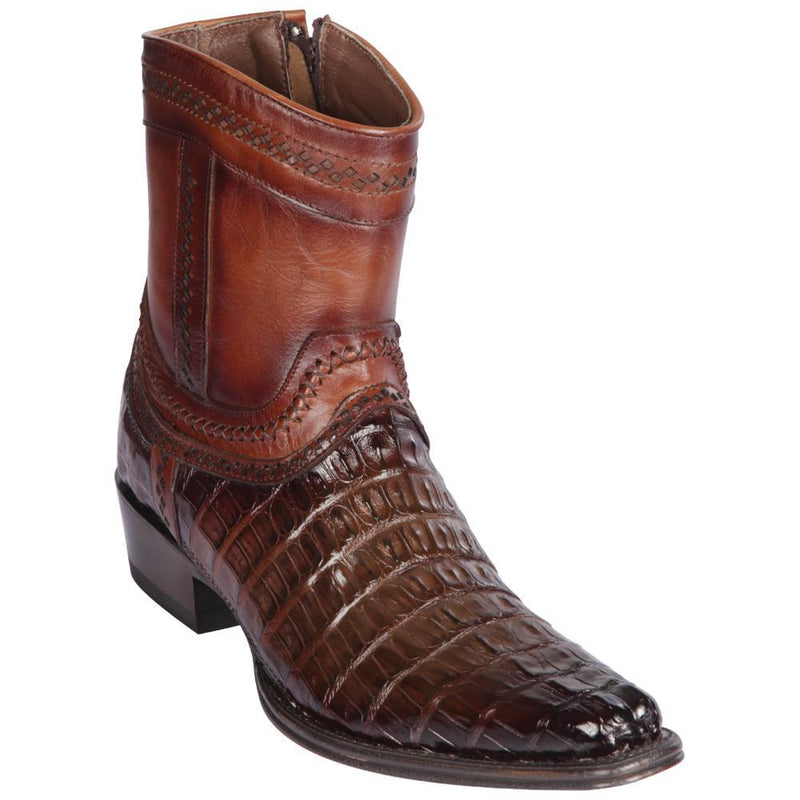 Los Altos Boots Mens #76B0116 Low Shaft European Square Toe | Genuine Caiman Belly Leather Boots | Color Faded Brown