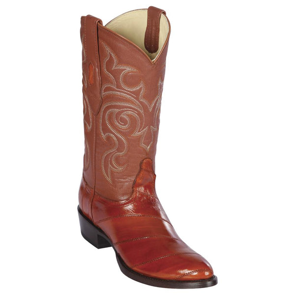 Los Altos Boots Mens #650803 Round Toe | Genuine Eel Skin Boots Handcrafted | Color Cognac