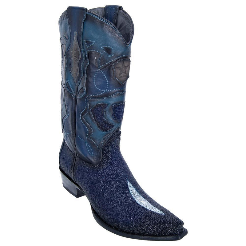 Los Altos Boots Mens #94R1210 Snip Toe | Genuine Single Stone Stingray Boots | Color Faded Navy Blue