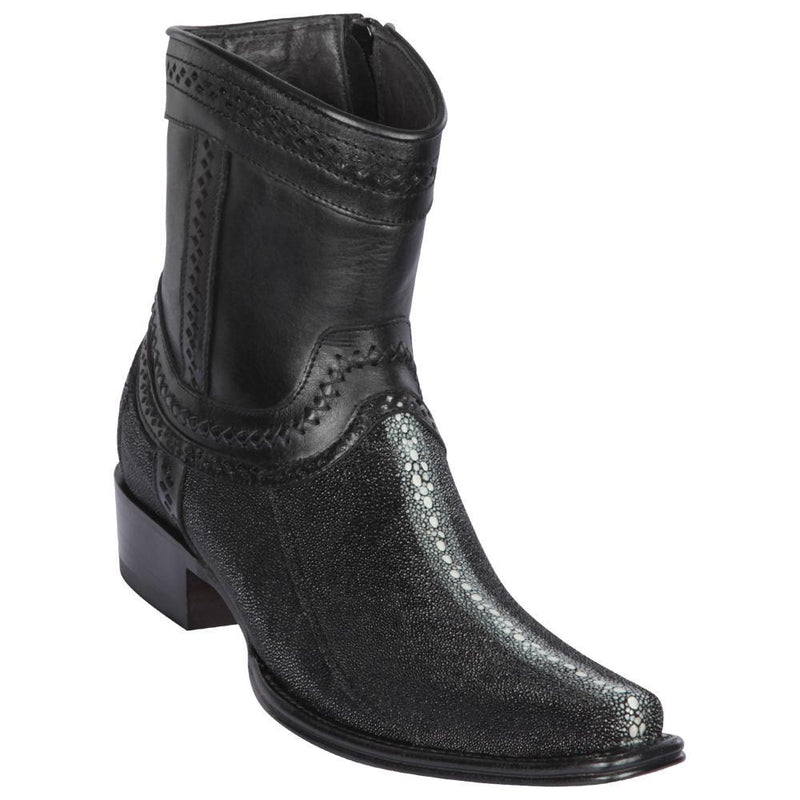 Los Altos Boots Mens #76B1105 Low Shaft European Square Toe | Genuine Stingray Rowstone Leather Boots | Color Black