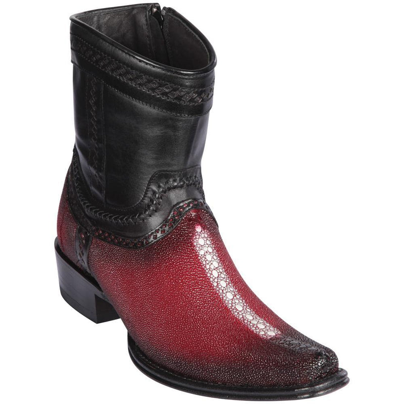 Los Altos Boots Mens #76B1143 Low Shaft European Square Toe | Genuine Stingray Rowstone Leather Boots | Color Faded Burgundy