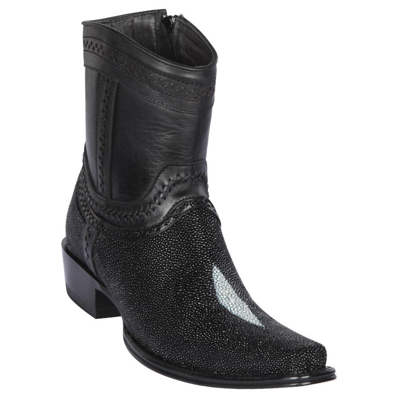 Los Altos Boots Mens #76B1205 Low Shaft European Square Toe | Genuine Stingray Single Stone Leather Boots | Color Black