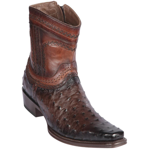 Los Altos Boots Mens #76B0316 Low Shaft European Square Toe | Genuine Ostrich skin Leather Boots | Color Faded Brown