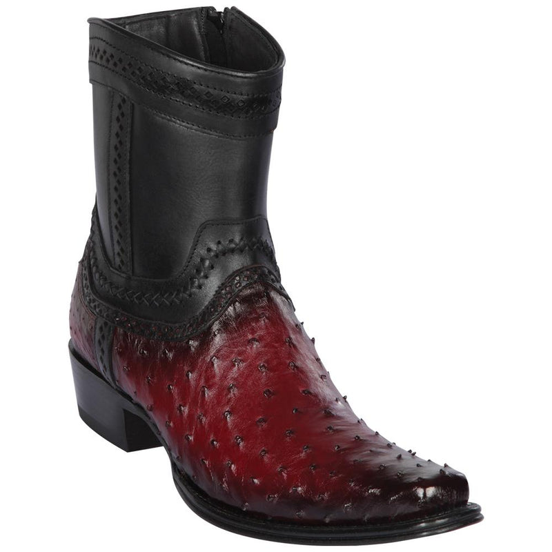 Los Altos Boots Mens #76B0343 Low Shaft European Square Toe | Genuine Ostrich skin Leather Boots | Color Faded Burgundy