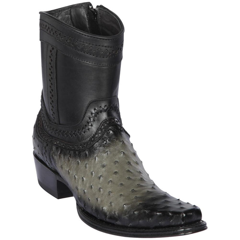 Los Altos Boots Mens #76B0338 Low Shaft European Square Toe | Genuine Ostrich skin Leather Boots | Color Faded Gray