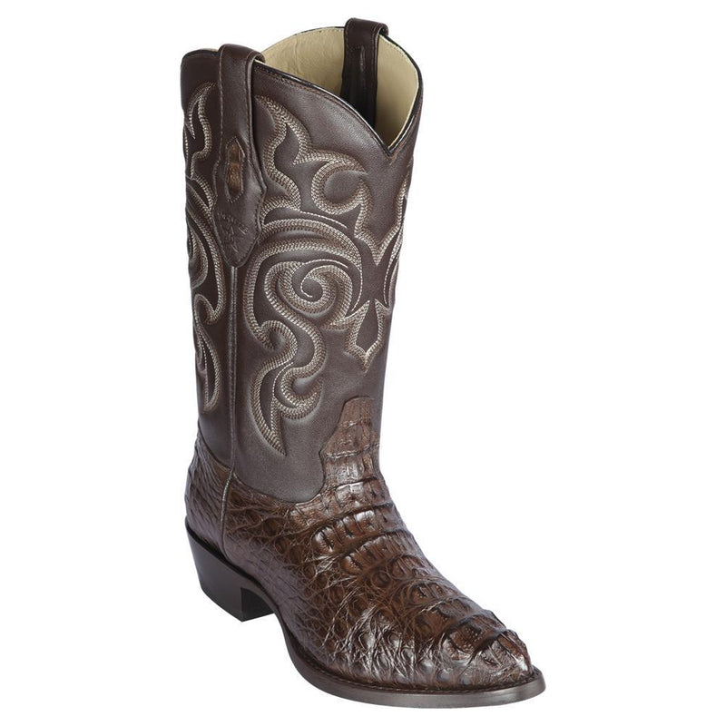 Los Altos Boots Mens #990207 J Toe | Genuine Caiman Hornack Boots | Color Brown