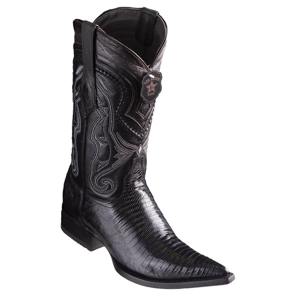 Los Altos Boots Mens #9530705 3X Toe | Genuine Teju Lizard Leather Boots | Color Black