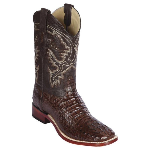 Los Altos Boots Mens #8220207 Wide Square Toe | Genuine Caiman Hornback Leather Boots | Color Brown