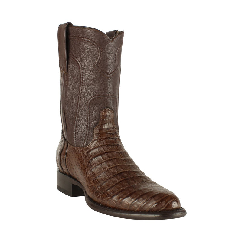 Los Altos Boots Mens #698207 Roper Style | Caiman Belly Boots Handcrafted | Color Brown