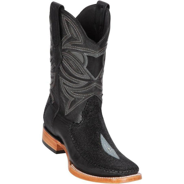 Los Altos Boots Mens #82F1205 Wide Square Toe | Genuine Stingray & Deer Single Stone Boots | Color Black