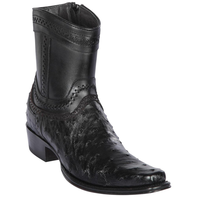 Los Altos Boots Mens #76B0305 Low Shaft European Square Toe | Genuine Ostrich skin Leather Boots | Color Black
