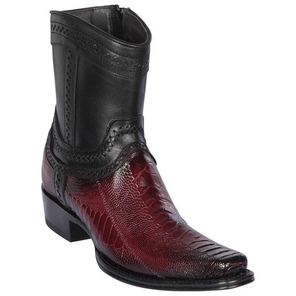 Los Altos Boots Mens #76B0543 Low Shaft European Square Toe | Genuine Ostrich Leg Leather Boots | Color Faded Burgundy