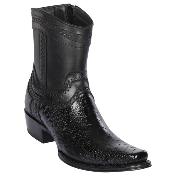 Los Altos Boots Mens #76B0505 Low Shaft European Square Toe | Genuine Ostrich Leg Leather Boots | Color Black