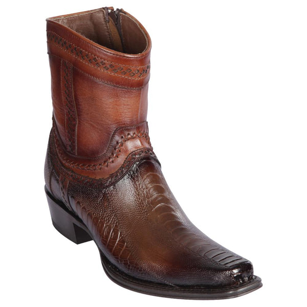 Los Altos Boots Mens #76B0516 Low Shaft European Square Toe | Genuine Ostrich Leg Leather Boots | Color Faded Brown