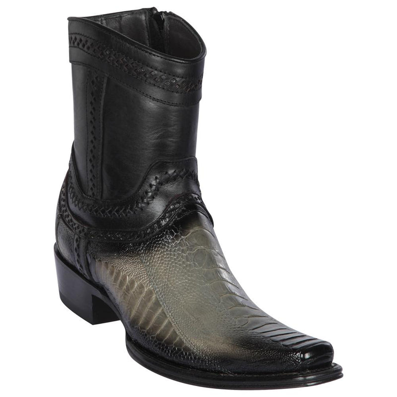 Los Altos Boots Mens #76B0538 Low Shaft European Square Toe | Genuine Ostrich Leg Leather Boots | Color Faded Gray