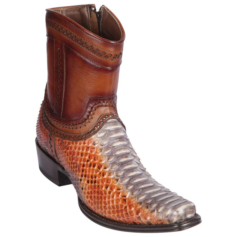 Los Altos Boots Mens #76B5788 Low Shaft European Square Toe | Genuine Python Leather Boots | Color Rustic Cognac