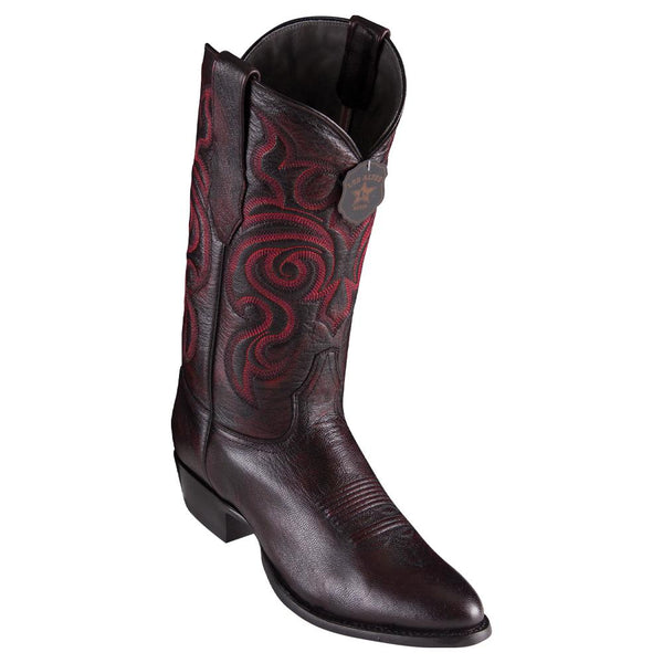 Los Altos Boots Mens #659218 Round Toe | Genuine All Over Goat Leather Boots | Color Black Cherry