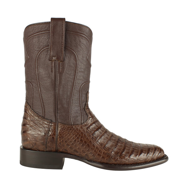 Los Altos Boots Mens #698207 Roper Style | Caiman Belly Boots Handcrafted | Color Brown