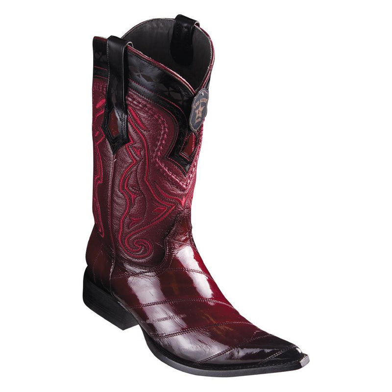 Los Altos Boots Mens #9530843 3X Toe | Genuine EEL Leather Boots | Color Faded Burgundy