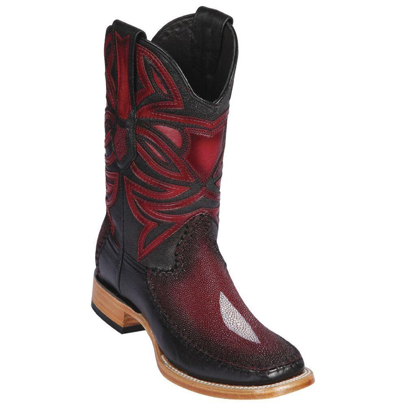 Los Altos Boots Mens #82F1243 Wide Square Toe | Genuine Stingray & Deer Single Stone Boots | Color Faded Burgundy