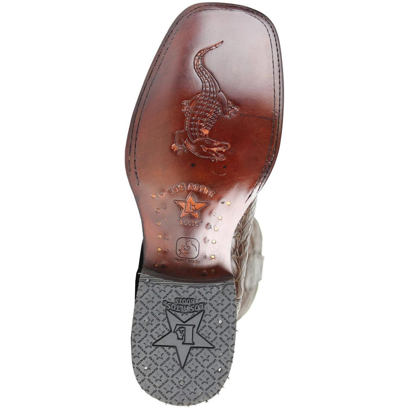 Los Altos Boots Mens #8220207 Wide Square Toe | Genuine Caiman Hornback Leather Boots | Color Brown