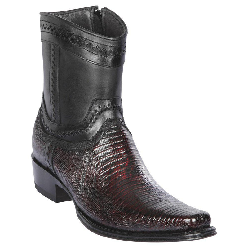 Los Altos Boots Mens #76B0718 Low Shaft European Square Toe | Genuine Teju Lizard Leather Boots | Color Black Cherry