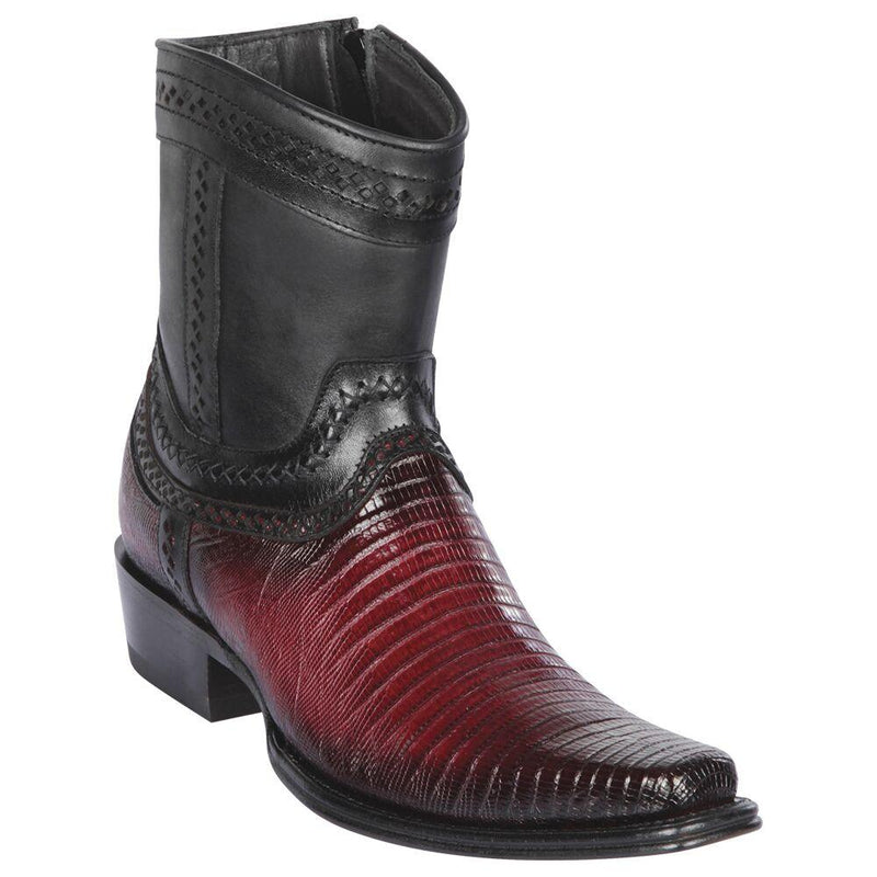 Los Altos Boots Mens #76B0743 Low Shaft European Square Toe | Genuine Teju Lizard Leather Boots | Color Faded Burgundy