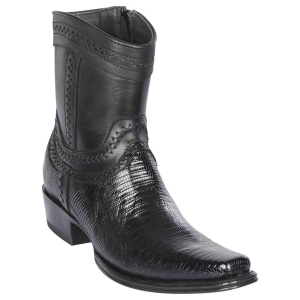 Los Altos Boots Mens #76B0705 Low Shaft European Square Toe | Genuine Teju Lizard Leather Boots | Color Black