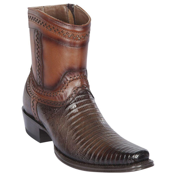 Los Altos Boots Mens #76B0716 Low Shaft European Square Toe | Genuine Teju Lizard Leather Boots | Color Faded Brown