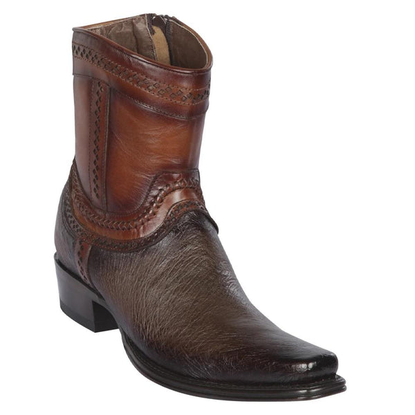 Los Altos Boots Mens #76B9716 Low Shaft European Square Toe | Genuine Smooth Ostrich Leather Boots | Color Faded Brown