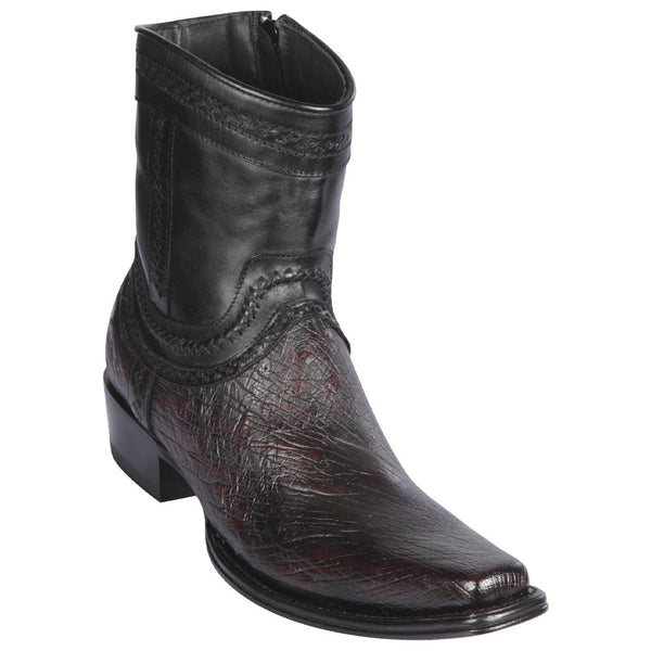 Los Altos Boots Mens #76B9718 Low Shaft European Square Toe | Genuine Smooth Ostrich Leather Boots | Color Black Cherry