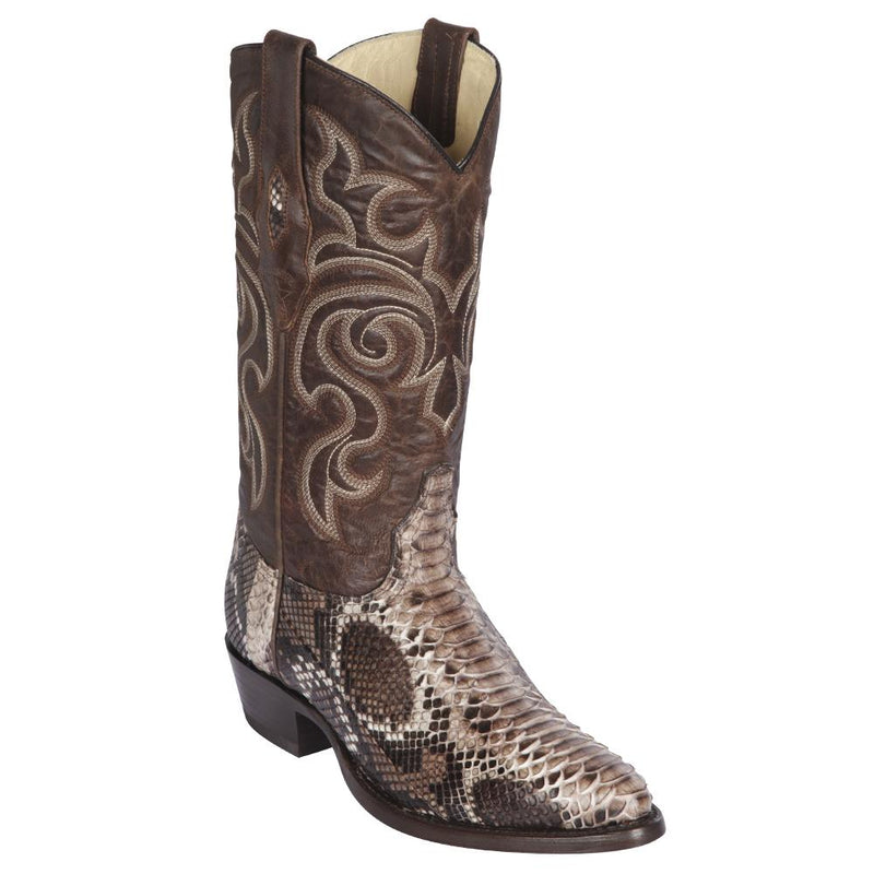 Los Altos Boots Mens #605785 Medium Round Toe | Genuine Python Snakeskin Leather Boots | Color Rustic Brown