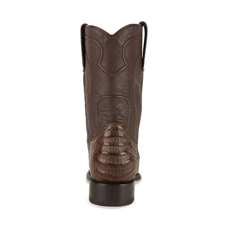 Los Altos Boots Mens #698207 Roper Style | Caiman Belly Boots Handcrafted | Color Brown